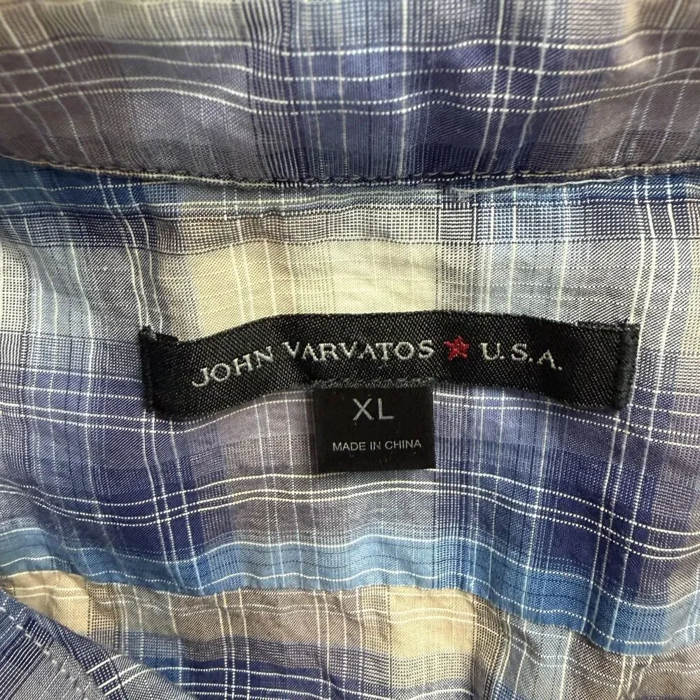 John Varvatos USA Shirt Mens XL Blue Plaid Long Sleeve Button Up Lightweight
